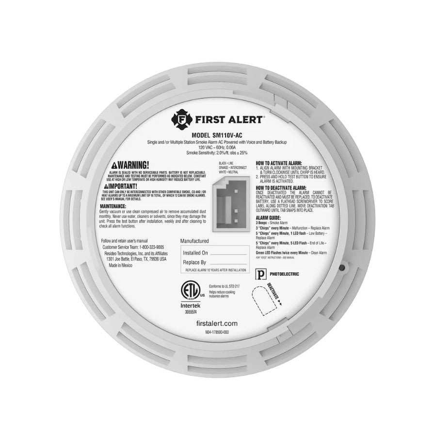 BRK SM110V-AC Smoke Alarm with 110V AC Power and Battery Backup