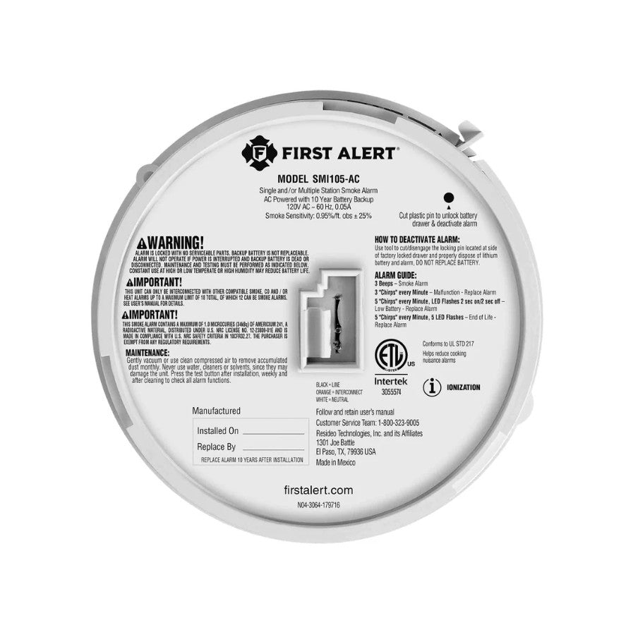 BRK SMI105-AC Interconnectable Ion Smoke Alarm with 10-Year Battery Backup