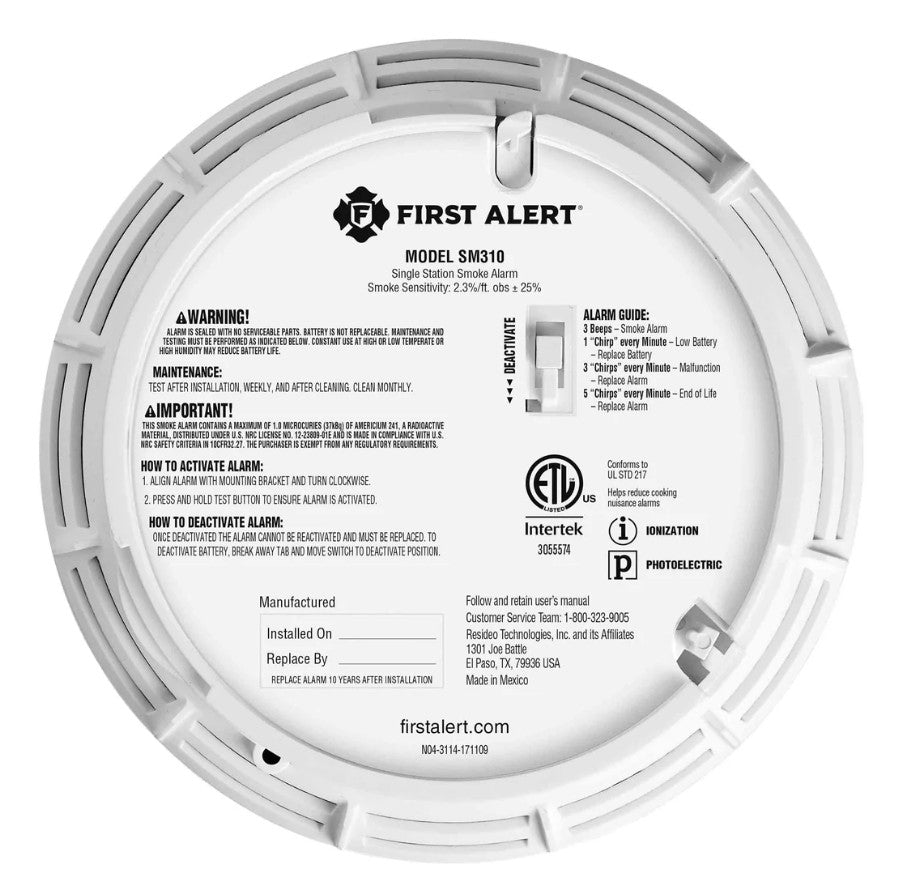 BRK SM310 10-Year Sealed Battery Smoke Alarm with Dual Sensor